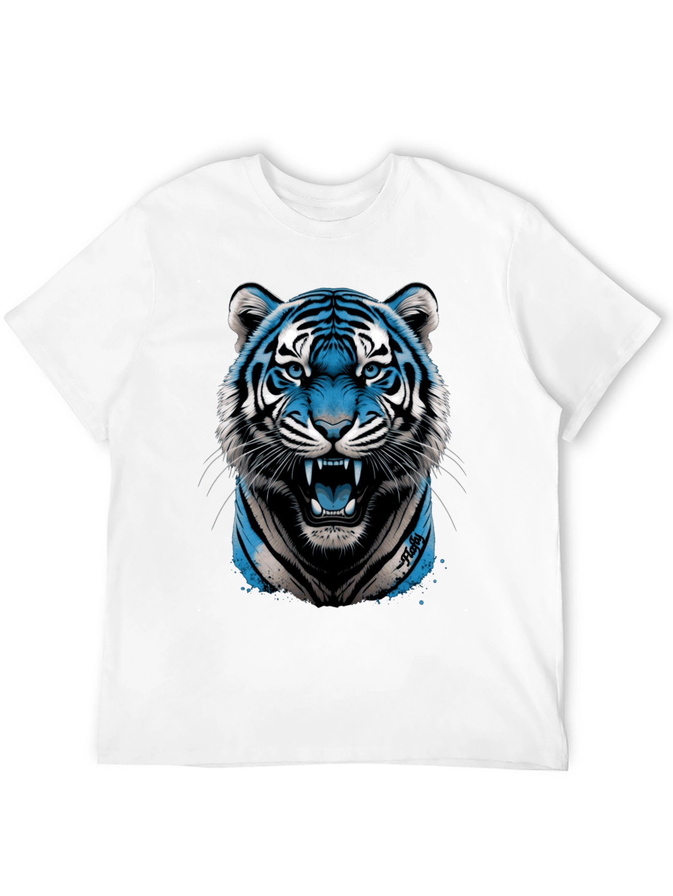 Blue Tiger Graphic Print Black T-Shirt