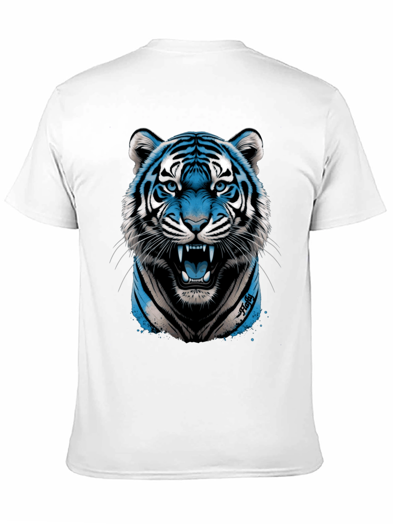 Blue Tiger Graphic Print Black T-Shirt