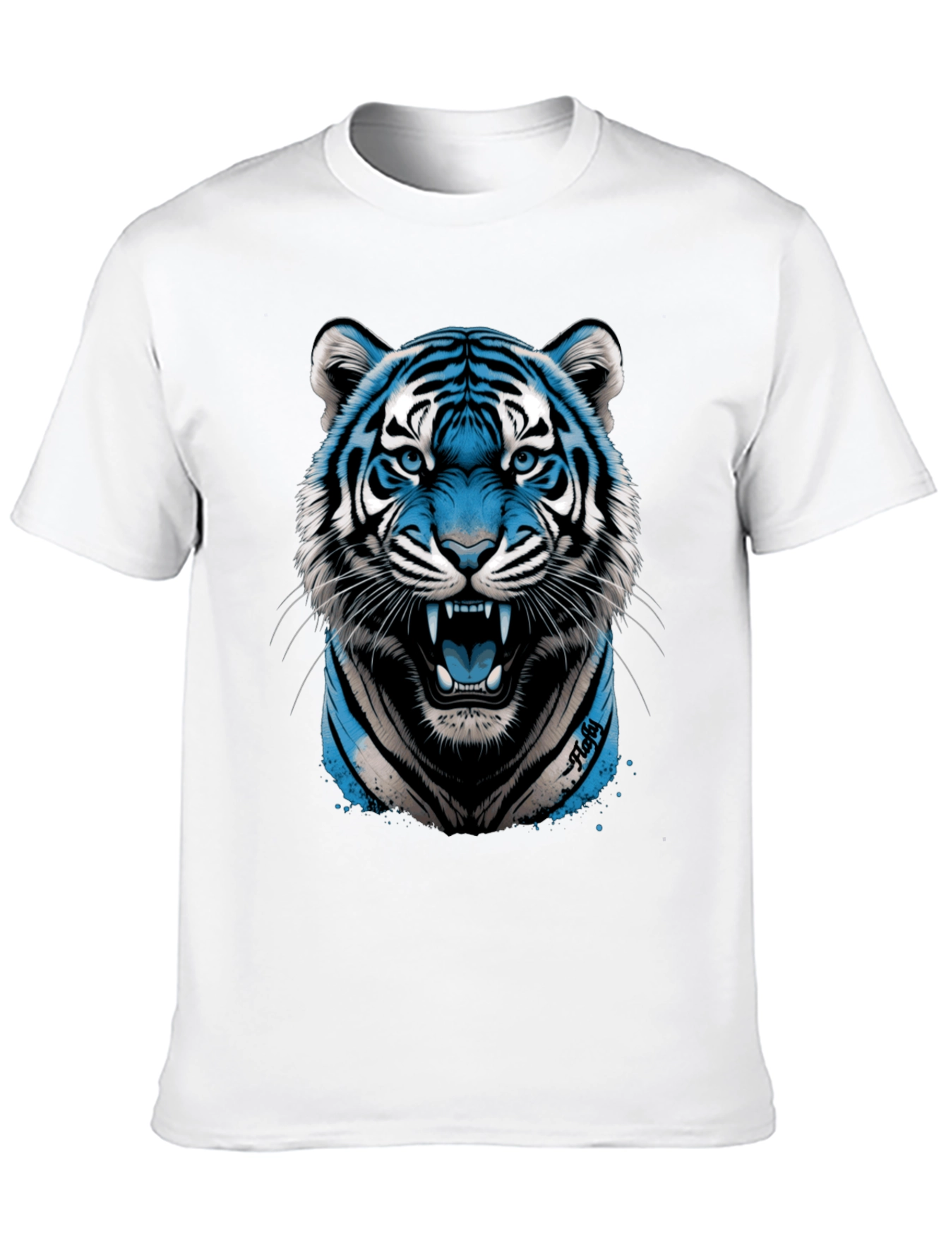 Blue Tiger Graphic Print Black T-Shirt