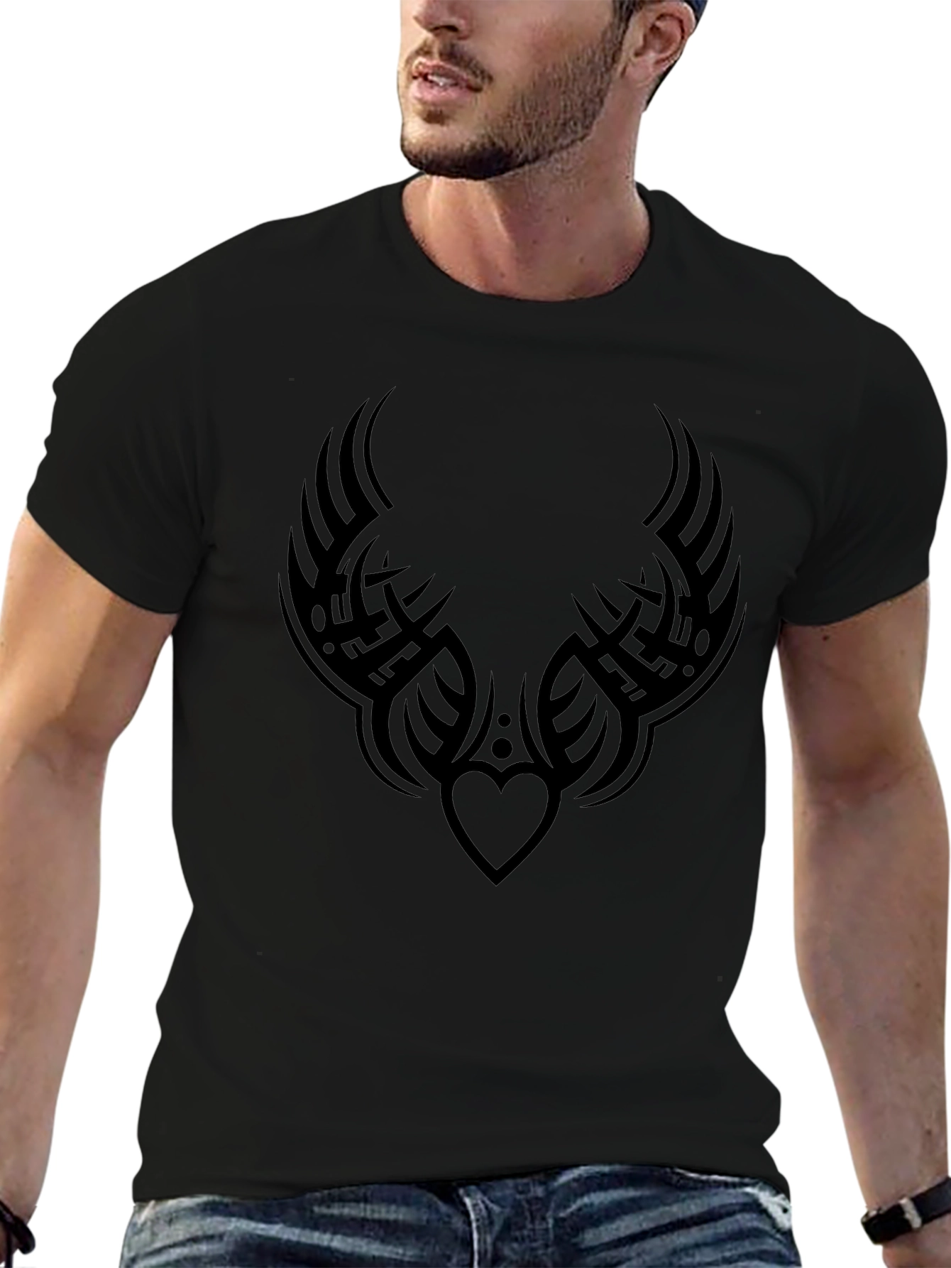 Tribal Heart Tattoo Graphic Black T-Shirt