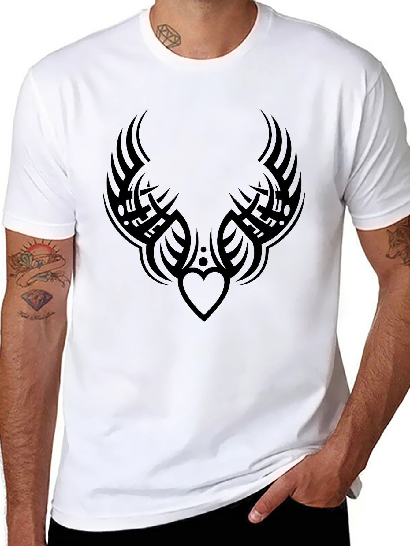 Tribal Heart Tattoo Graphic Black T-Shirt