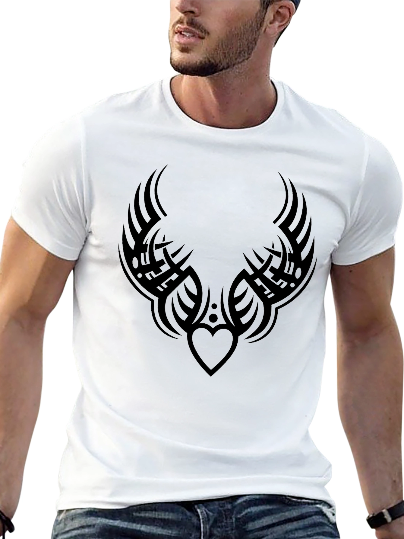 Tribal Heart Tattoo Graphic Black T-Shirt