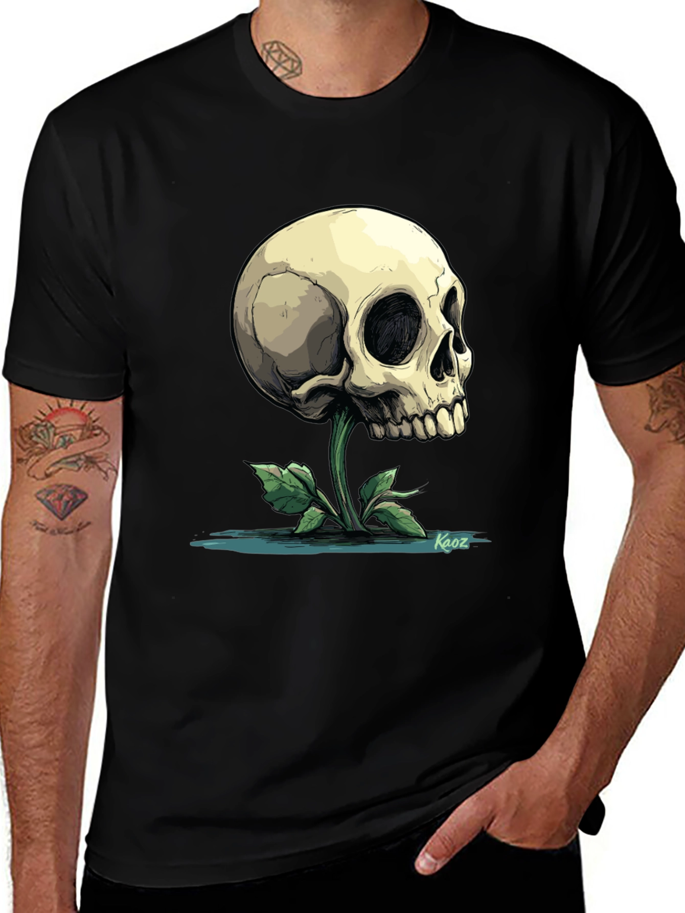 Skull Flower Graphic Tee - Mens Black T-Shirt