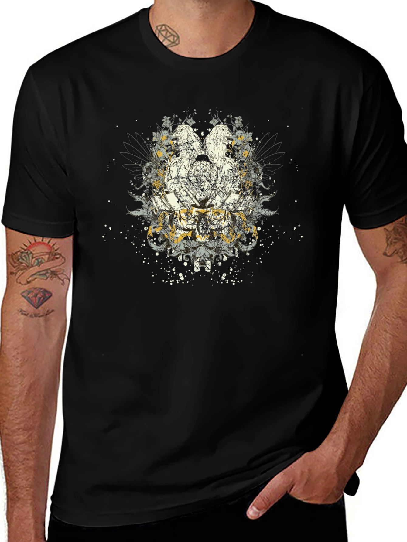 Mens Black Graphic Print T-Shirt