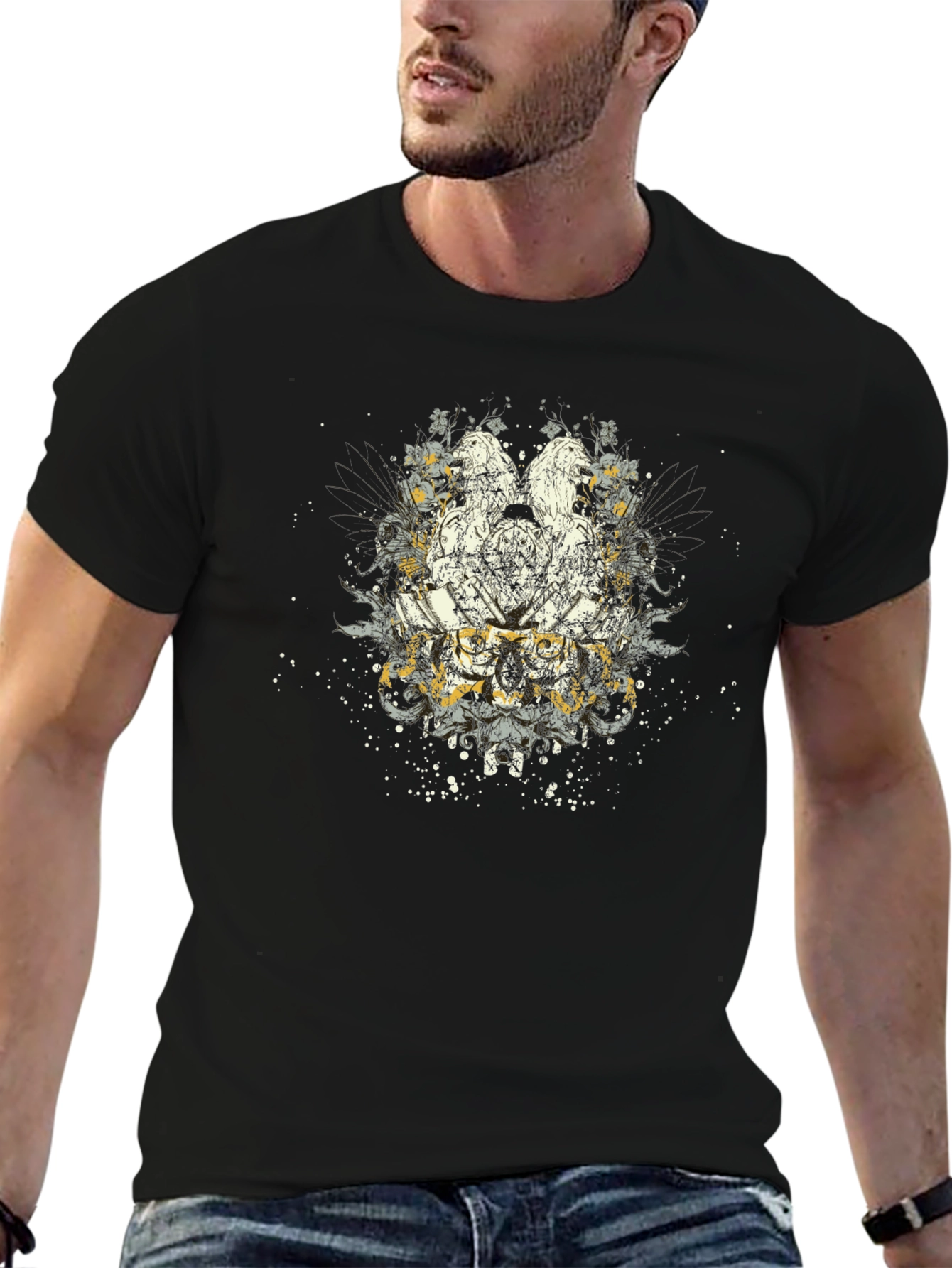 Mens Black Graphic Print T-Shirt