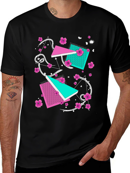 Vaporwave Floral Geometric Graphic T-Shirt