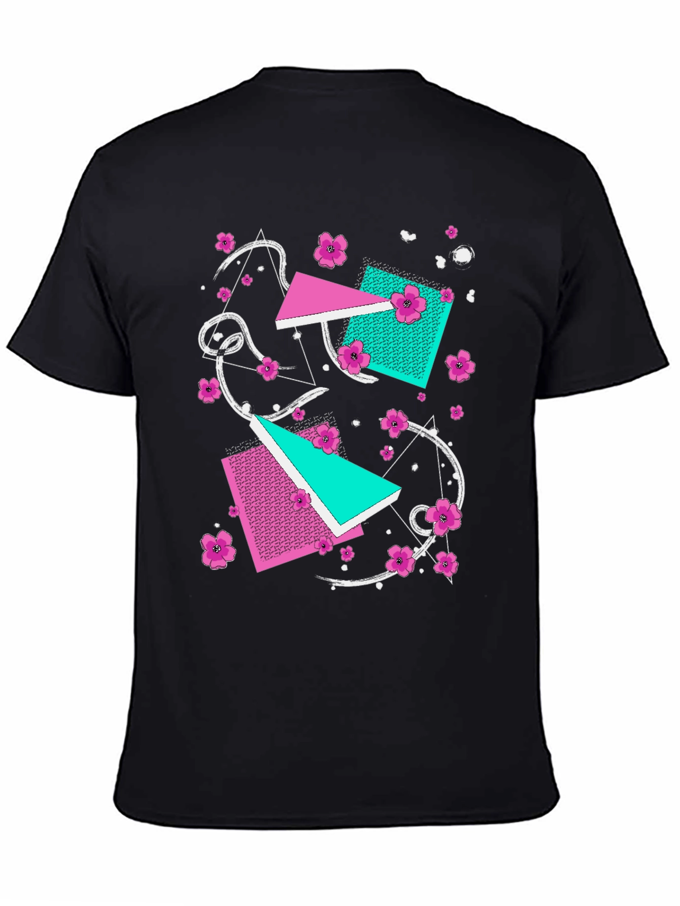 Vaporwave Floral Geometric Graphic T-Shirt
