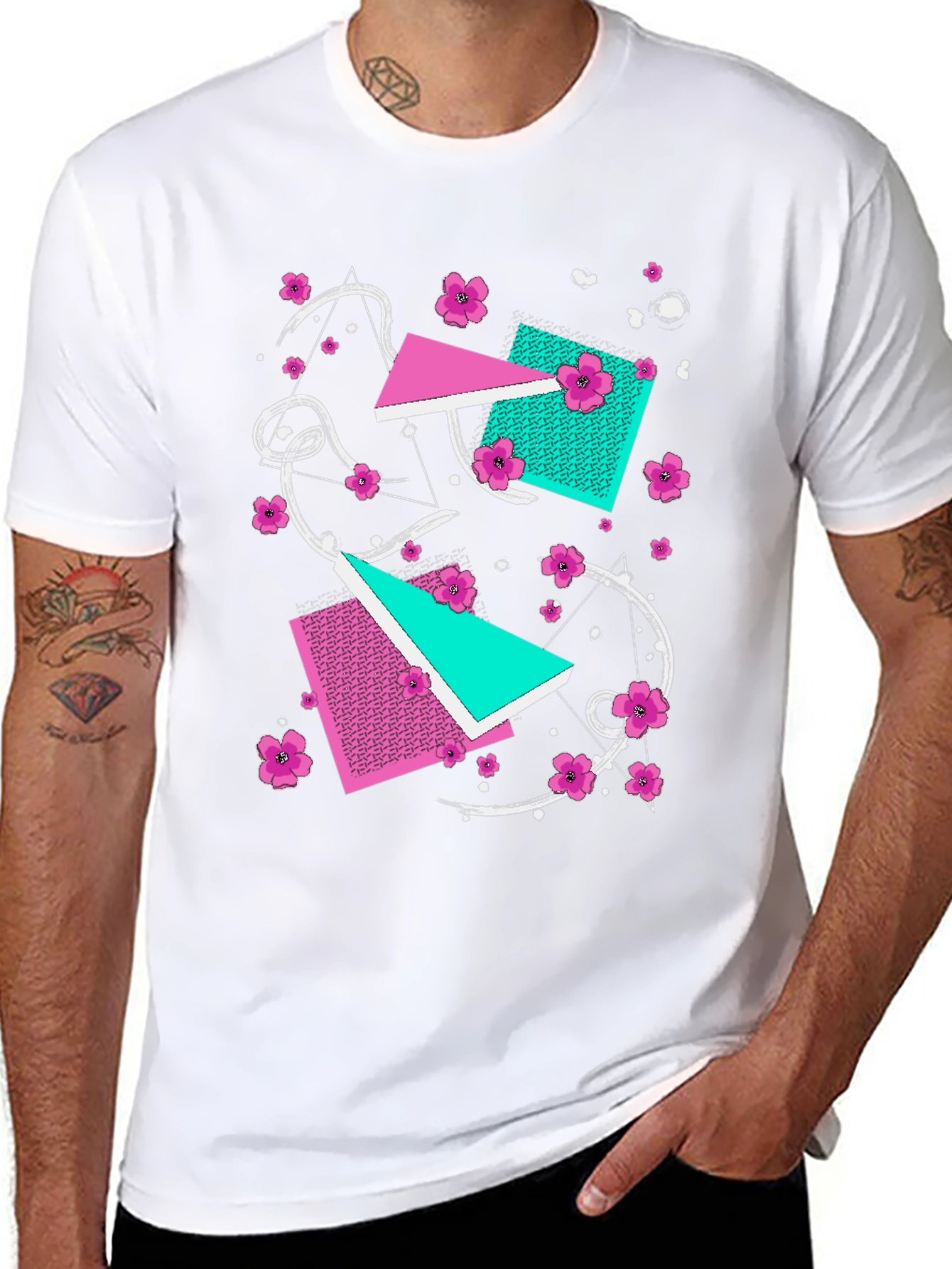 Vaporwave Floral Geometric Graphic T-Shirt