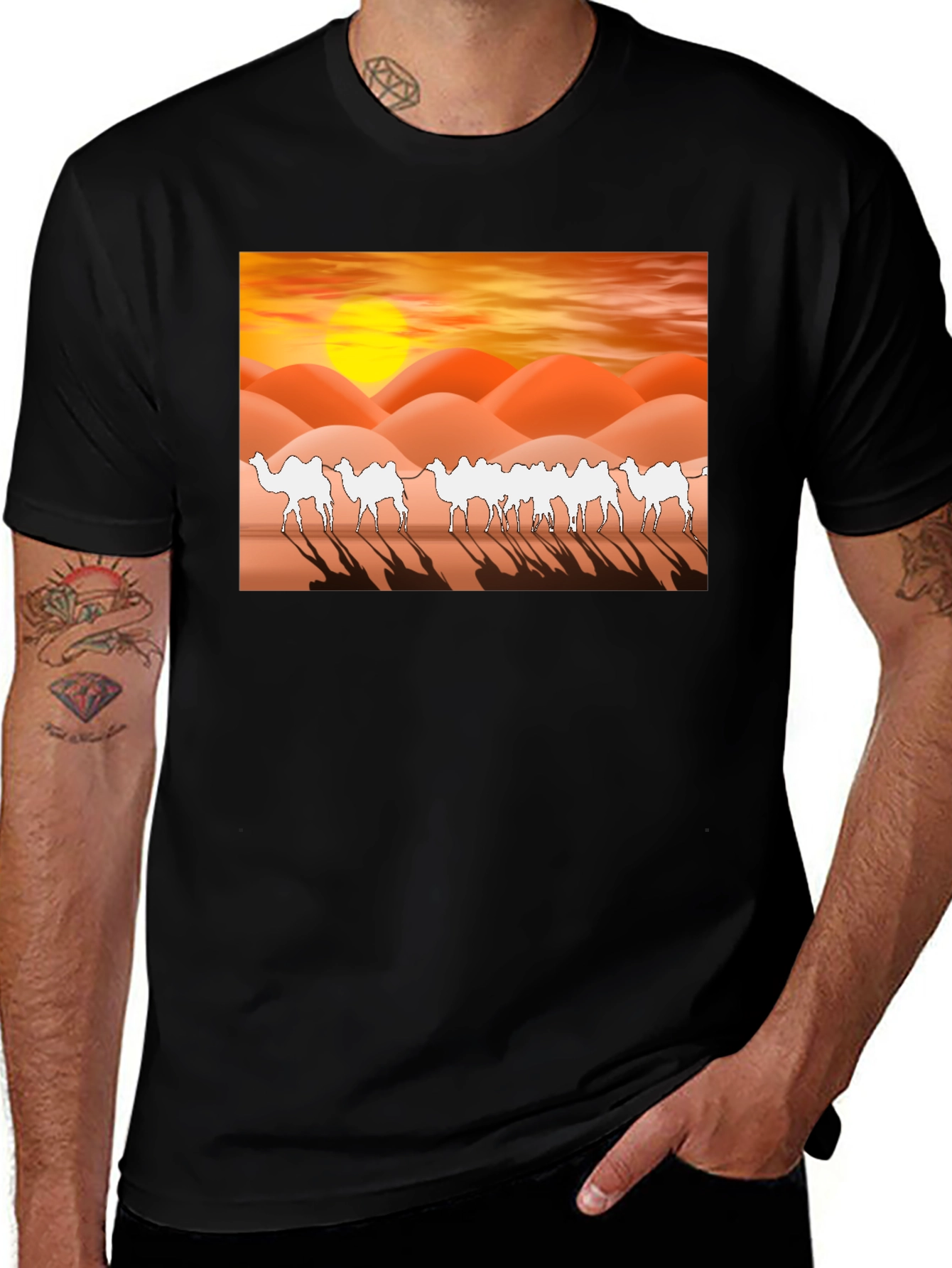 Desert Camel Silhouette T-Shirt - Sunset Graphic Tee