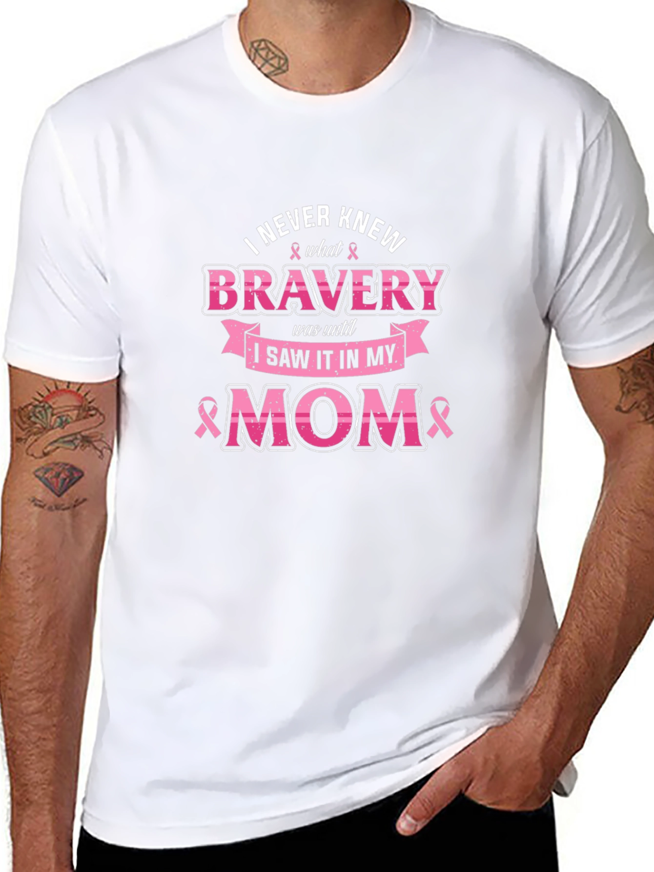 Bravery Mom Breast Cancer Awareness Graphic T-Shirt