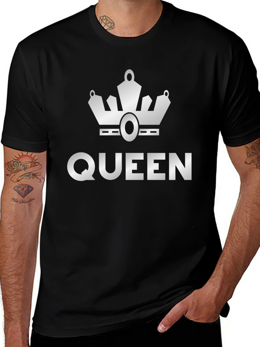 Queen Crown Graphic Tee - Black Cotton Blend Casual T-Shirt