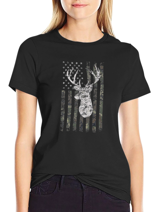 Deer Camo Flag Graphic Print T-Shirt