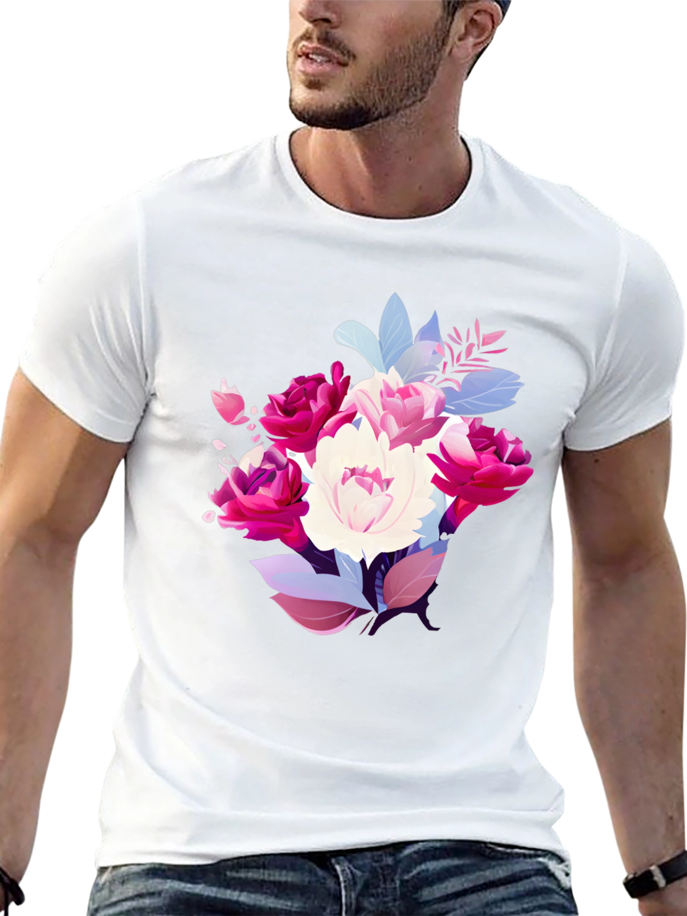 Floral Bouquet Graphic Tee - Stylish Black T-Shirt