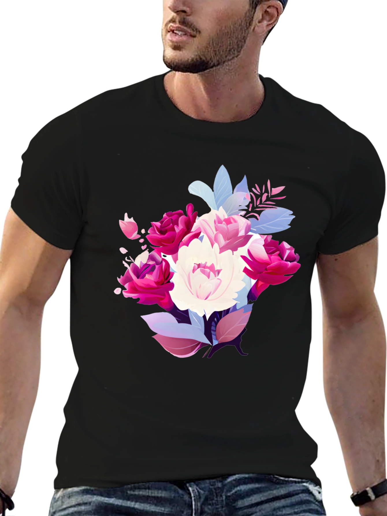 Floral Bouquet Graphic Tee - Stylish Black T-Shirt