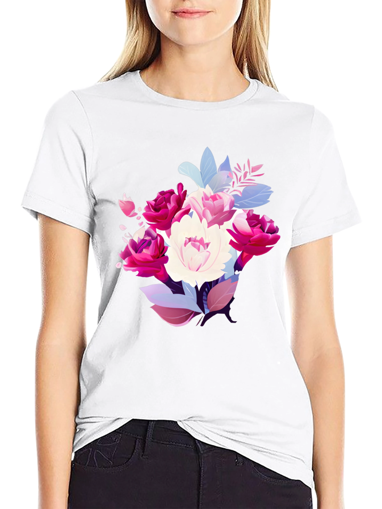 Floral Bouquet Graphic Tee - Stylish Black T-Shirt