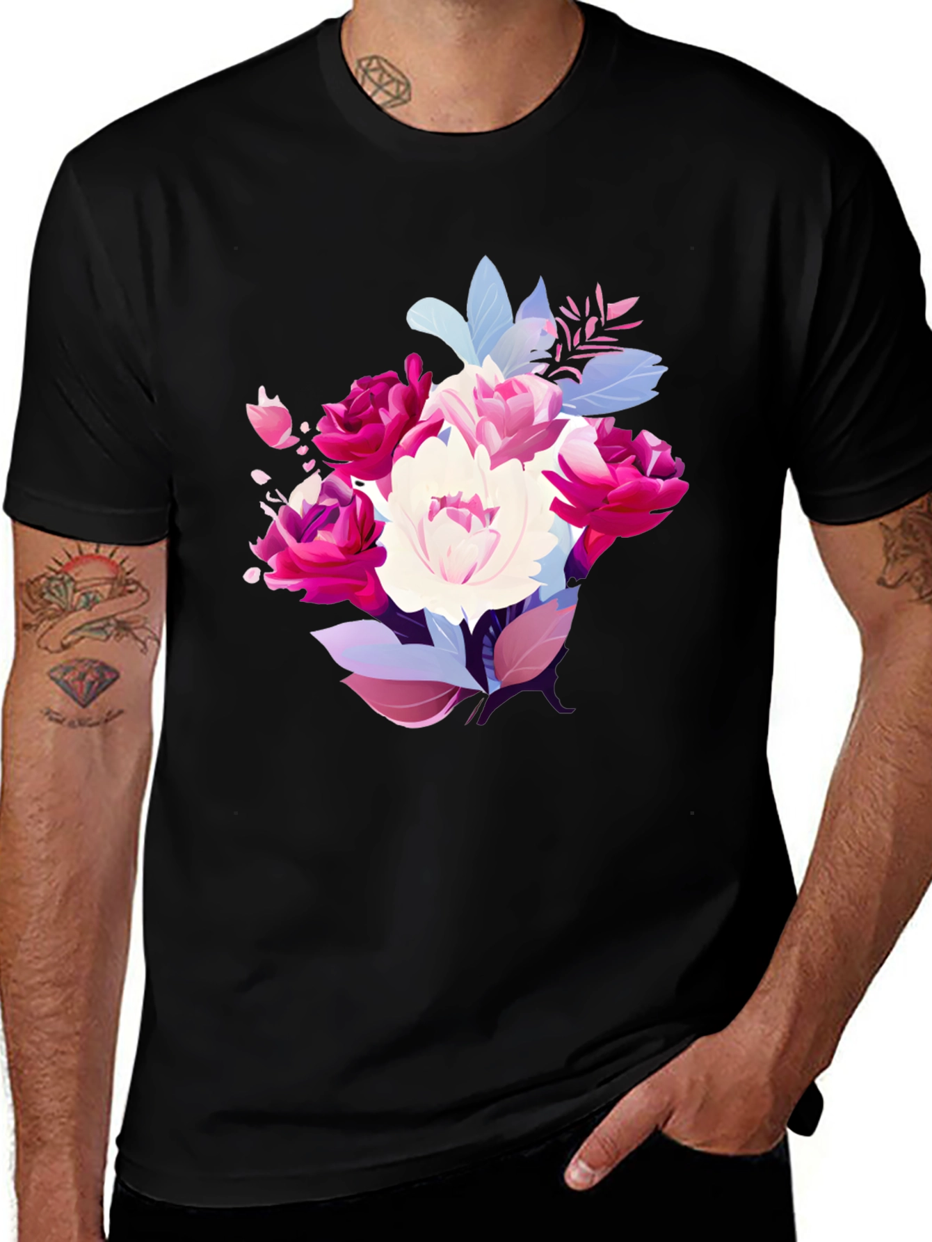 Floral Bouquet Graphic Tee - Stylish Black T-Shirt