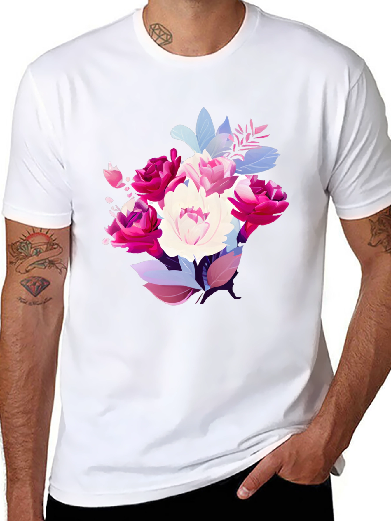 Floral Bouquet Graphic Tee - Stylish Black T-Shirt