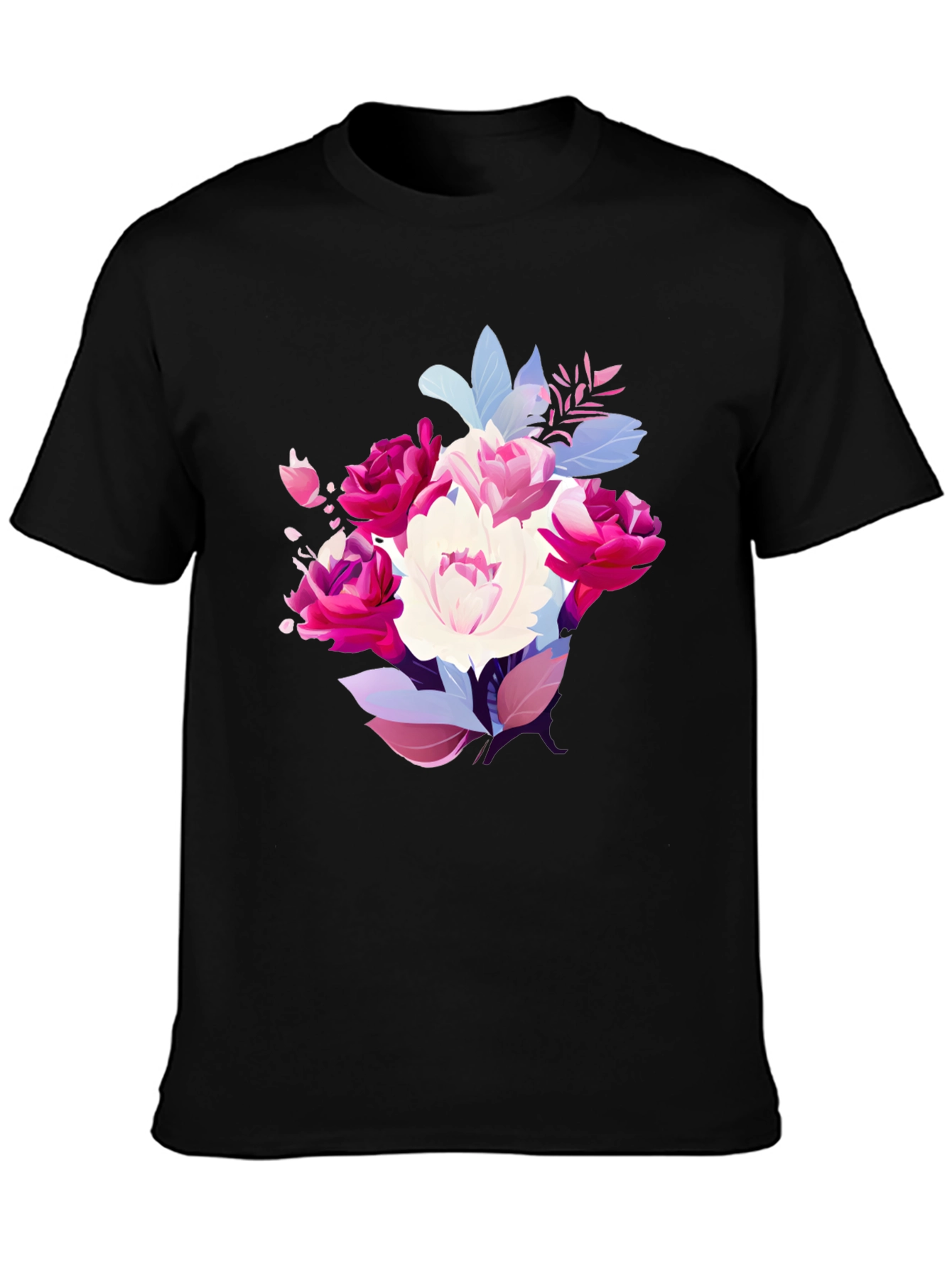 Floral Bouquet Graphic Tee - Stylish Black T-Shirt