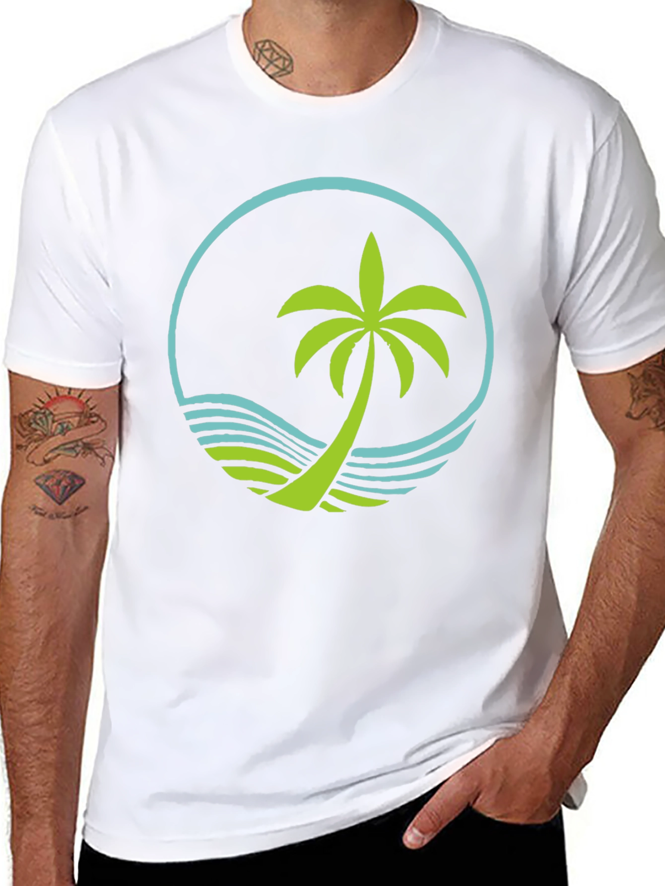 Tropical Palm Tree Graphic Tee - Black
