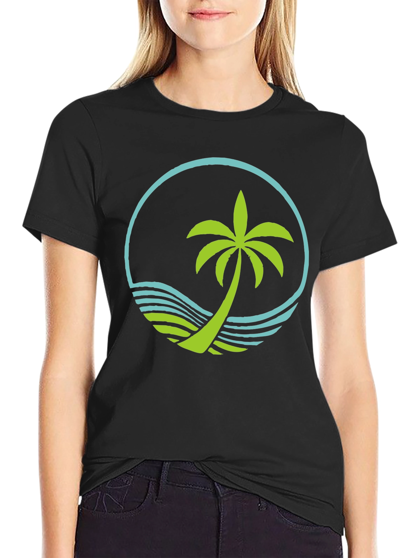 Tropical Palm Tree Graphic Tee - Black