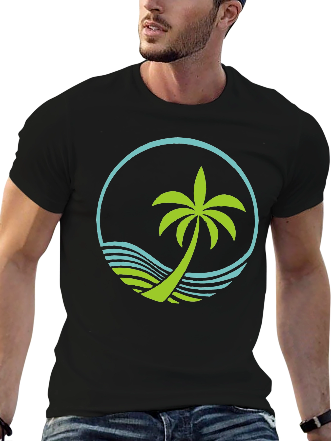 Tropical Palm Tree Graphic Tee - Black