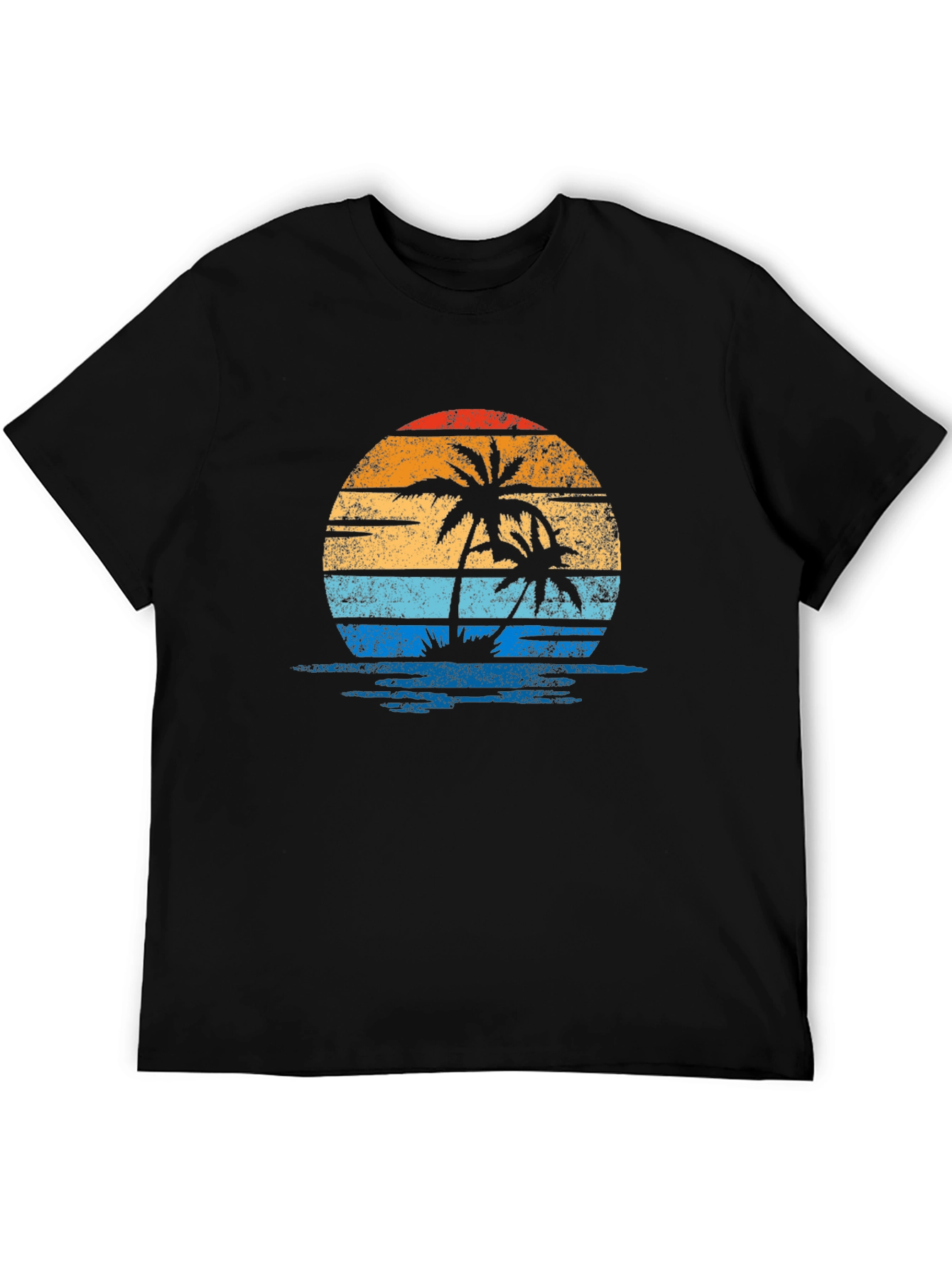 Retro Palm Tree Sunset Graphic Tee - Black
