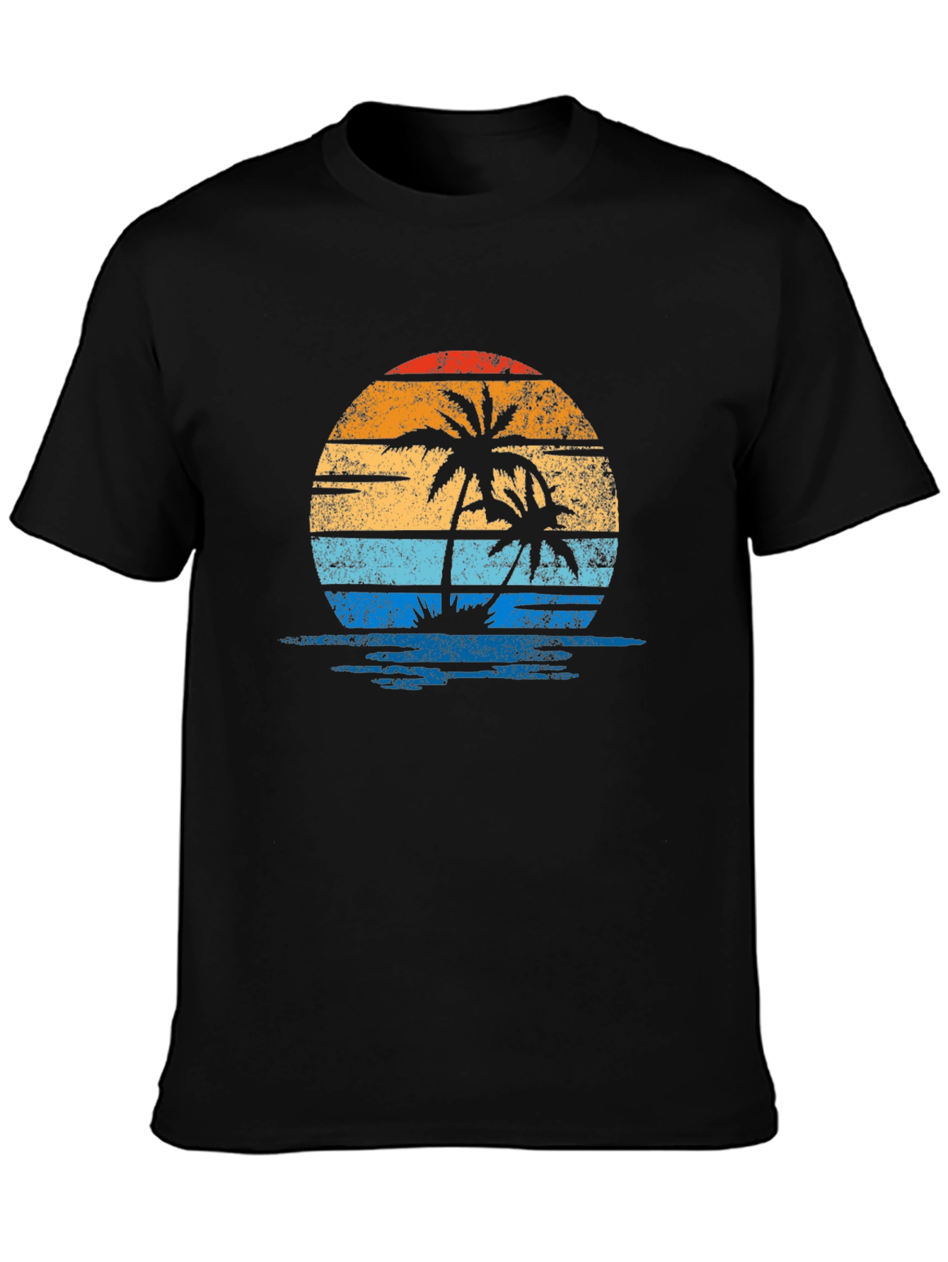 Retro Palm Tree Sunset Graphic Tee - Black