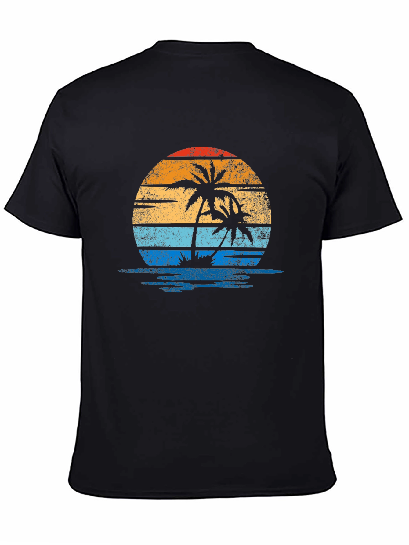 Retro Palm Tree Sunset Graphic Tee - Black