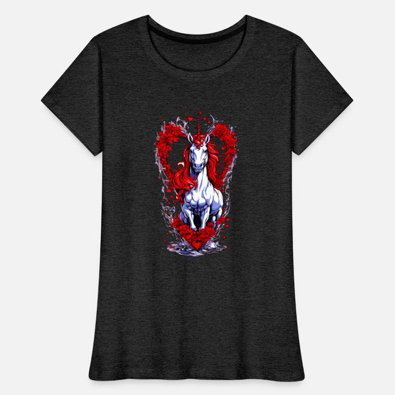 White and red , a unicorn coming out of the heart