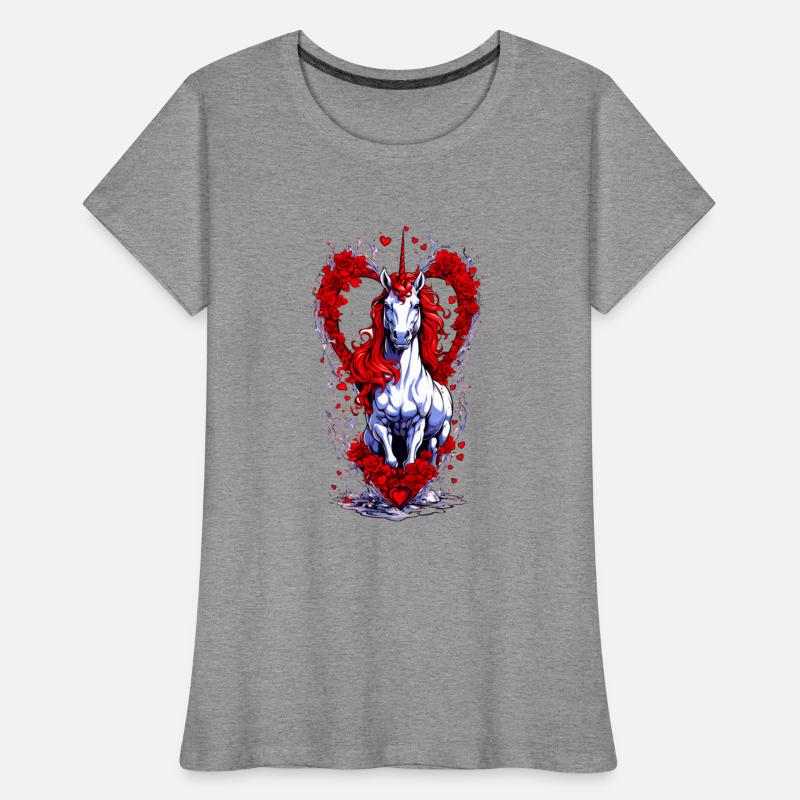 White and red , a unicorn coming out of the heart