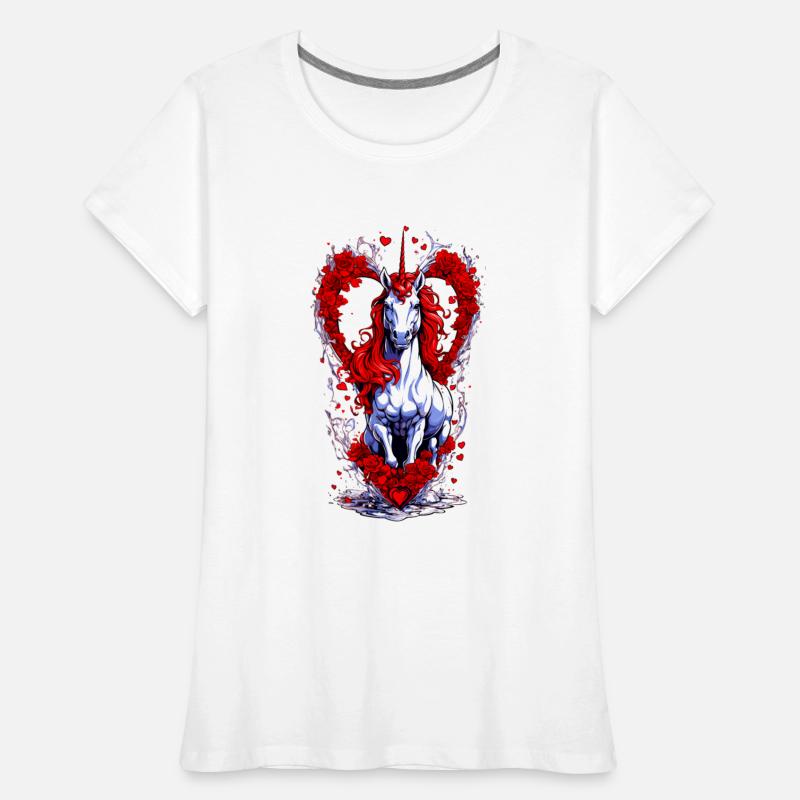 White and red , a unicorn coming out of the heart