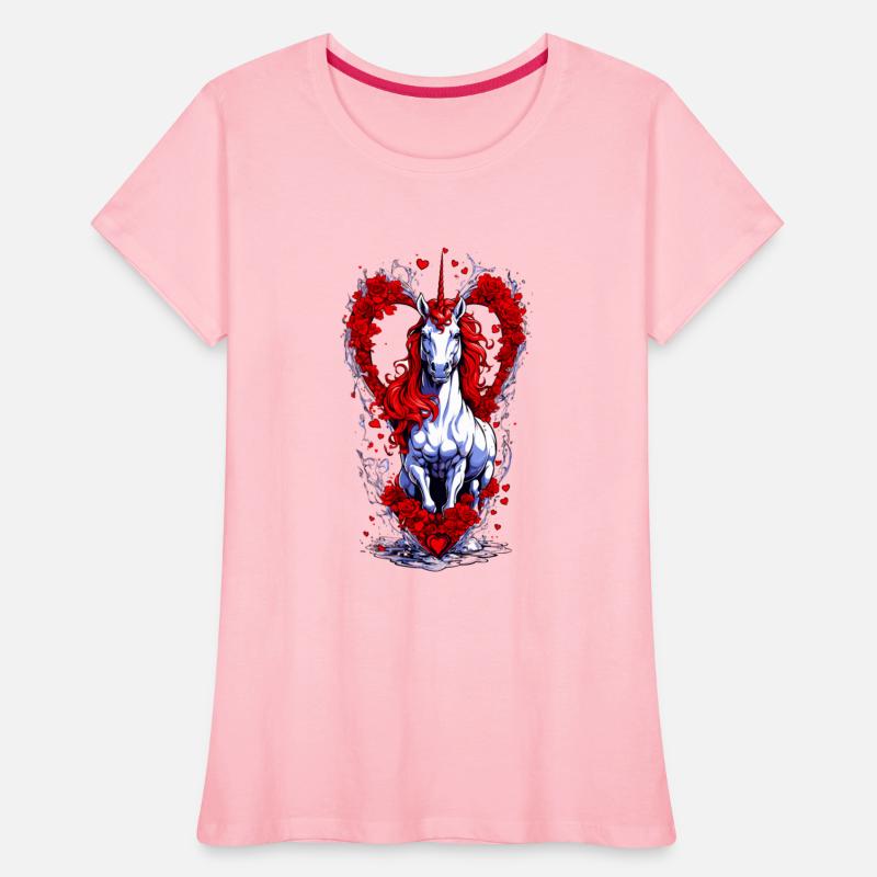 White and red , a unicorn coming out of the heart