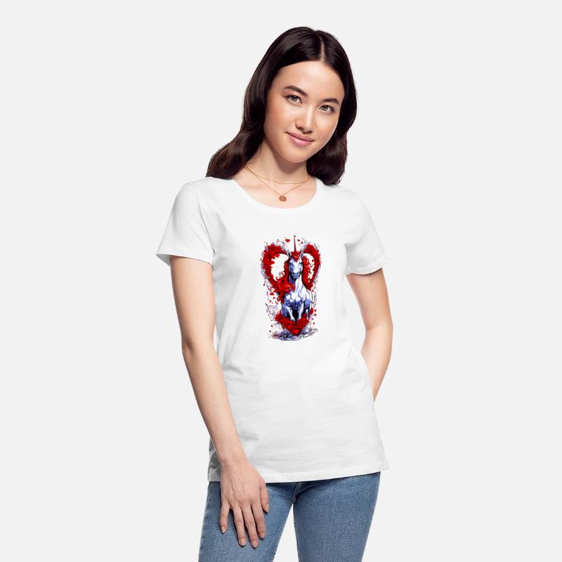 White and red , a unicorn coming out of the heart