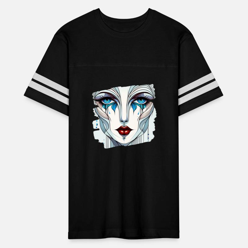 Woman s face with blue eyes and red lips