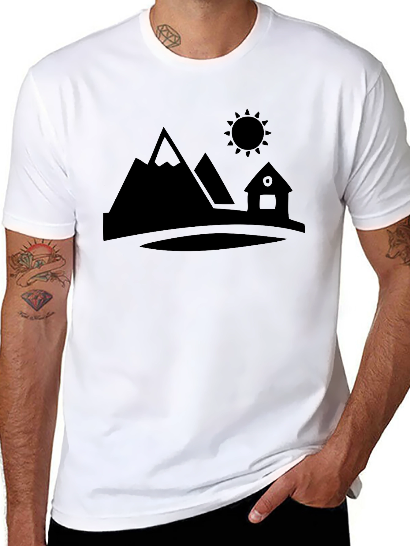 Mountain Cabin Graphic Tee - Black Cotton T-Shirt