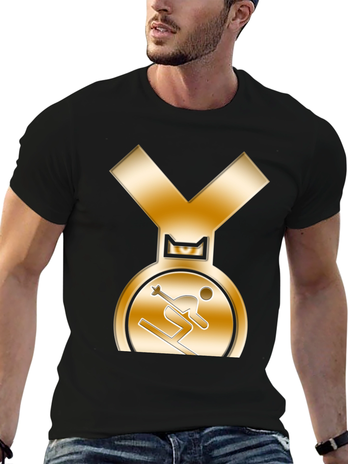 Gold Medal Skier Black T-Shirt