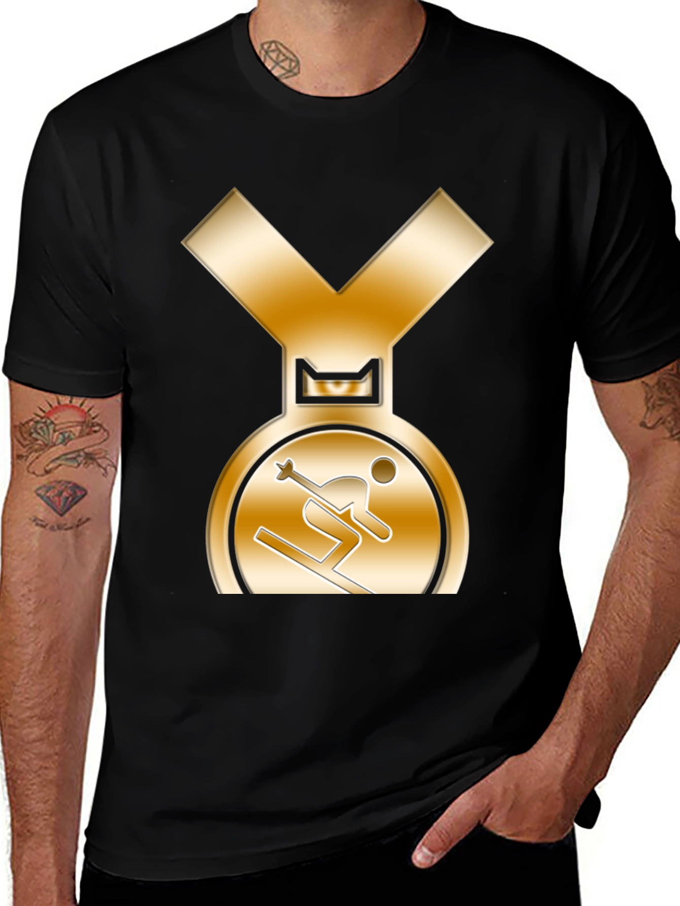 Gold Medal Skier Black T-Shirt
