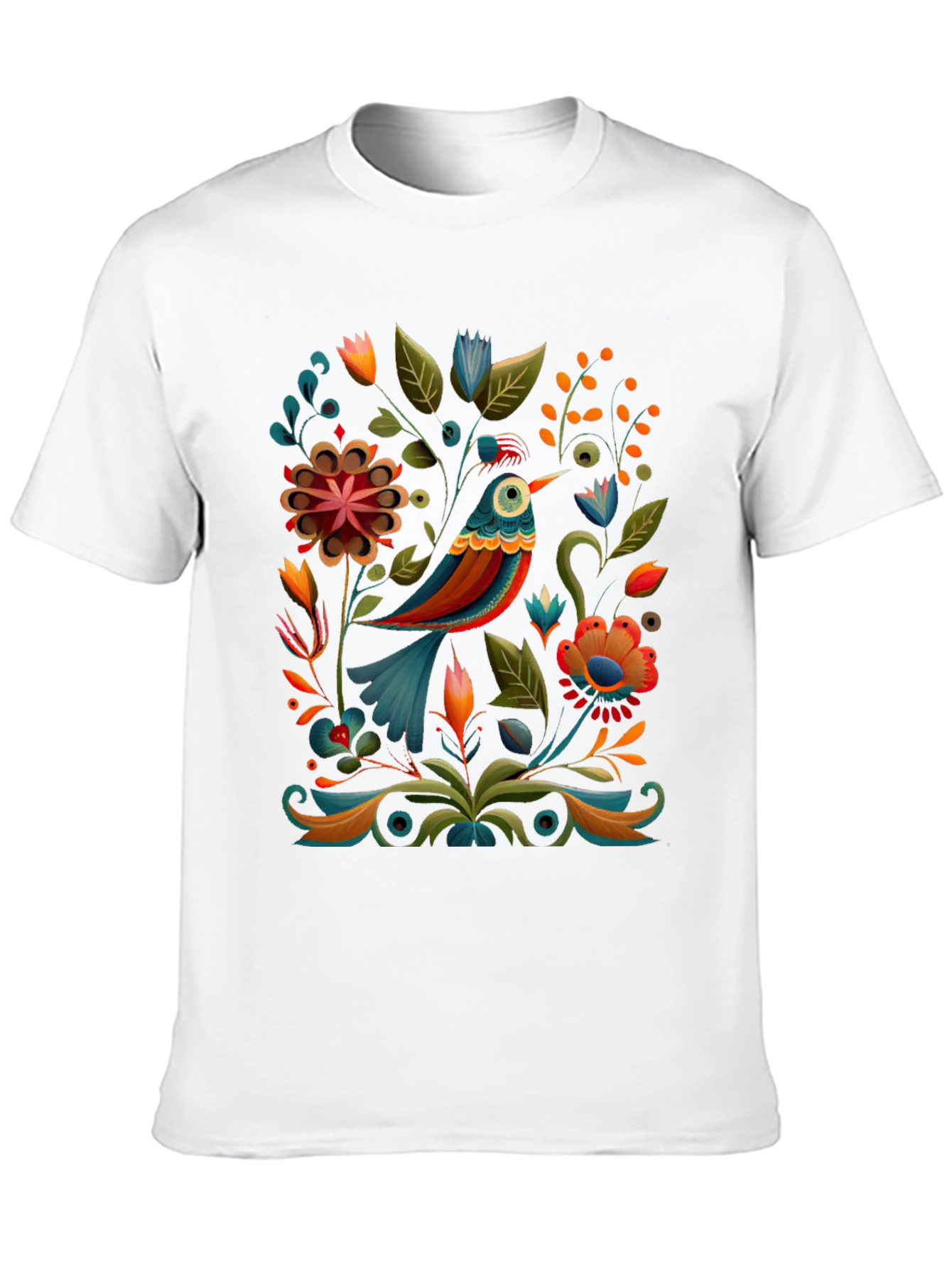 Floral Bird Graphic Tee - Stylish Black T-Shirt