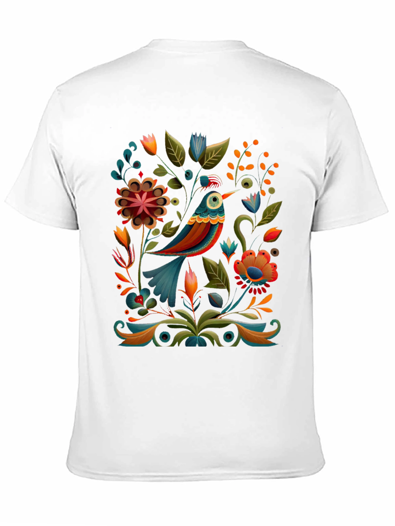 Floral Bird Graphic Tee - Stylish Black T-Shirt