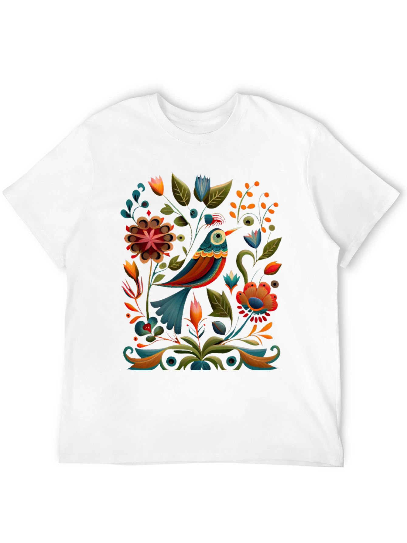 Floral Bird Graphic Tee - Stylish Black T-Shirt