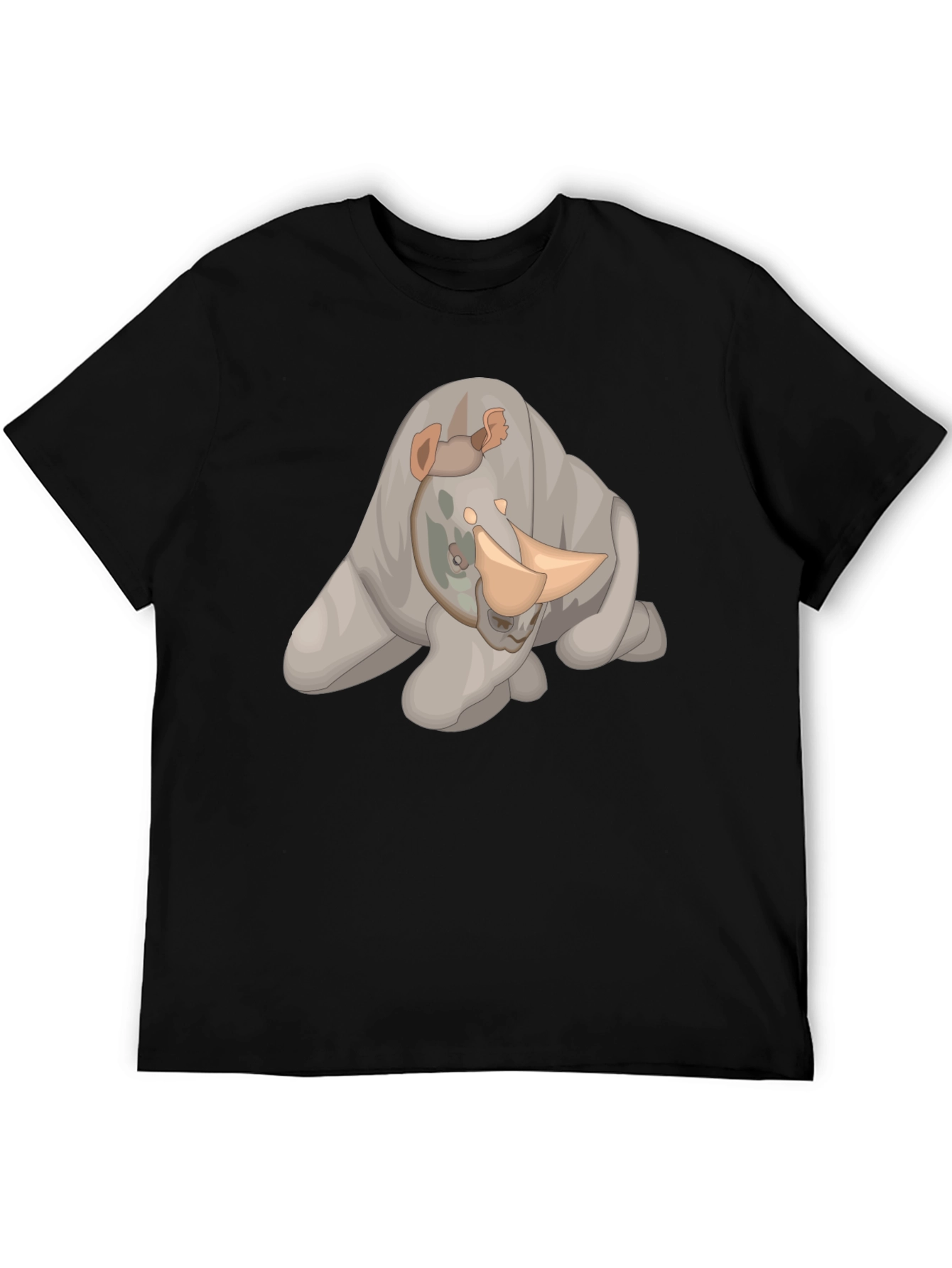 Rhino Cartoon Black T-Shirt