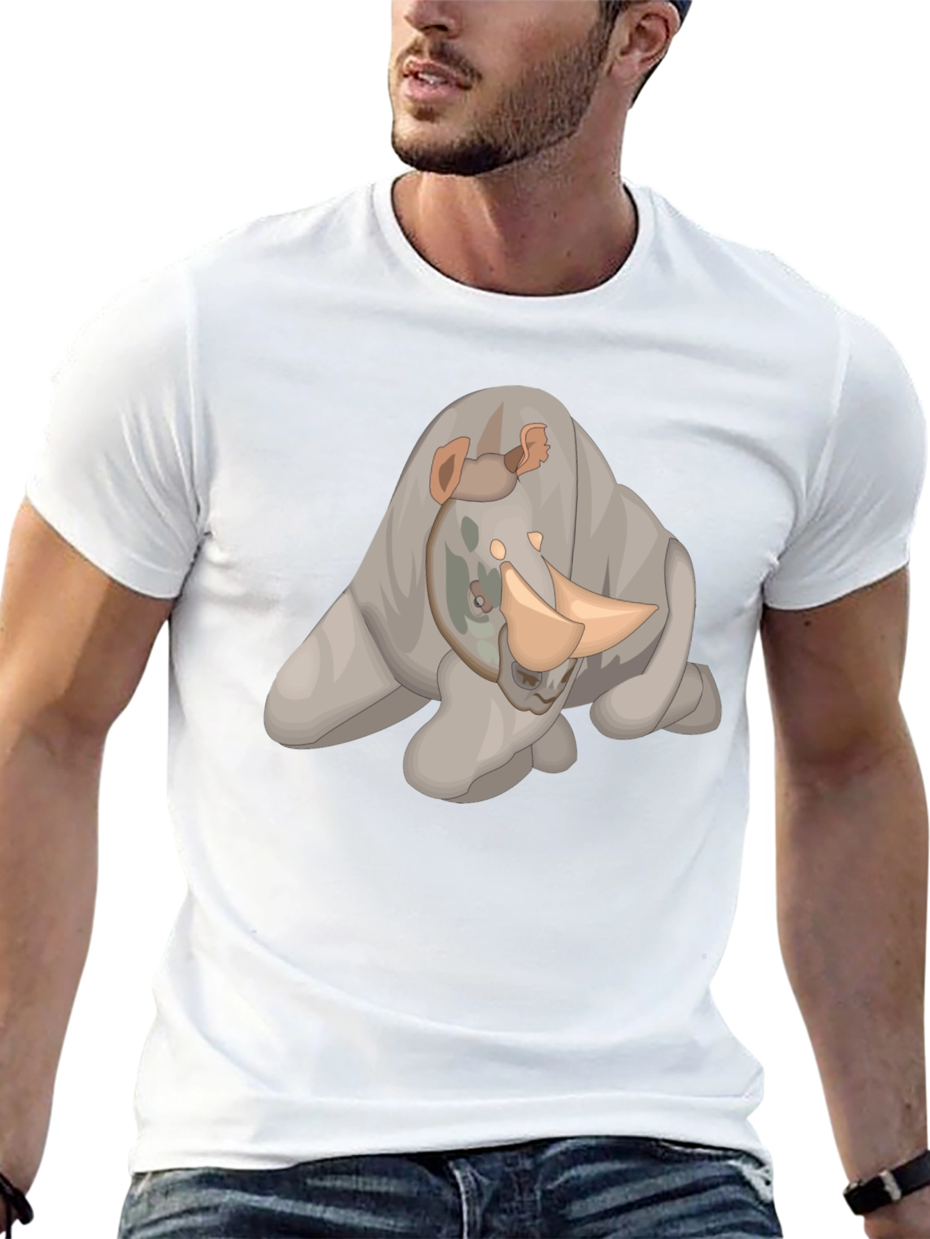 Rhino Cartoon Black T-Shirt