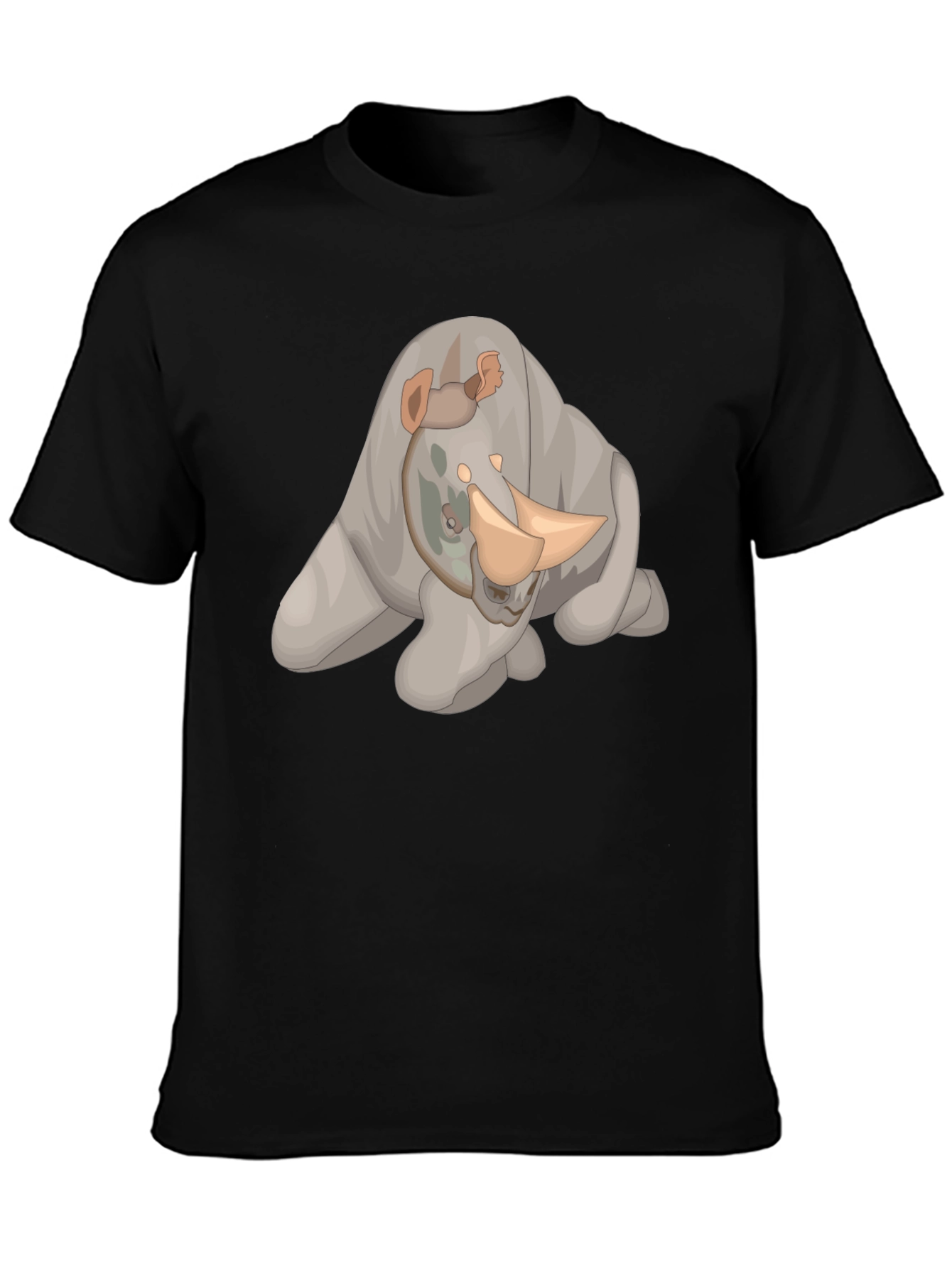 Rhino Cartoon Black T-Shirt