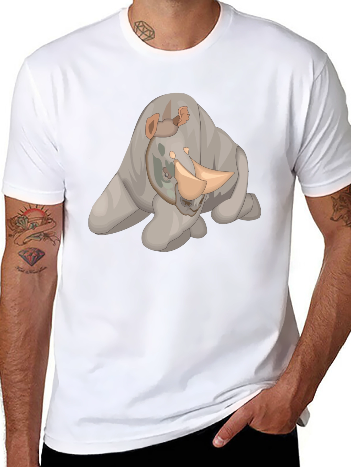 Rhino Cartoon Black T-Shirt