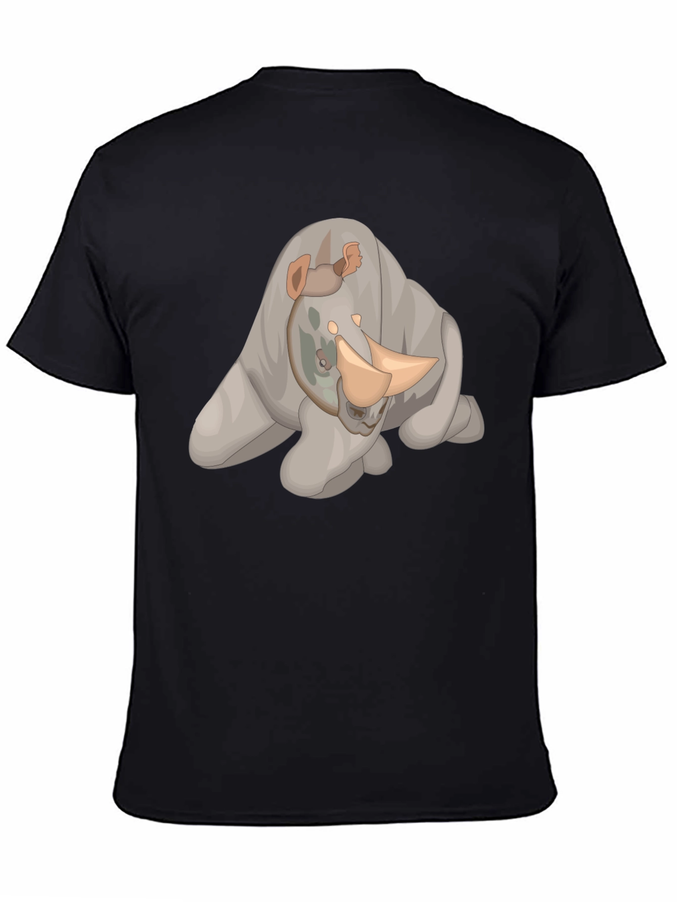 Rhino Cartoon Black T-Shirt