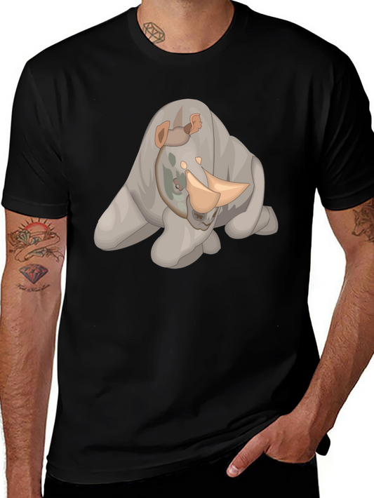 Rhino Cartoon Black T-Shirt