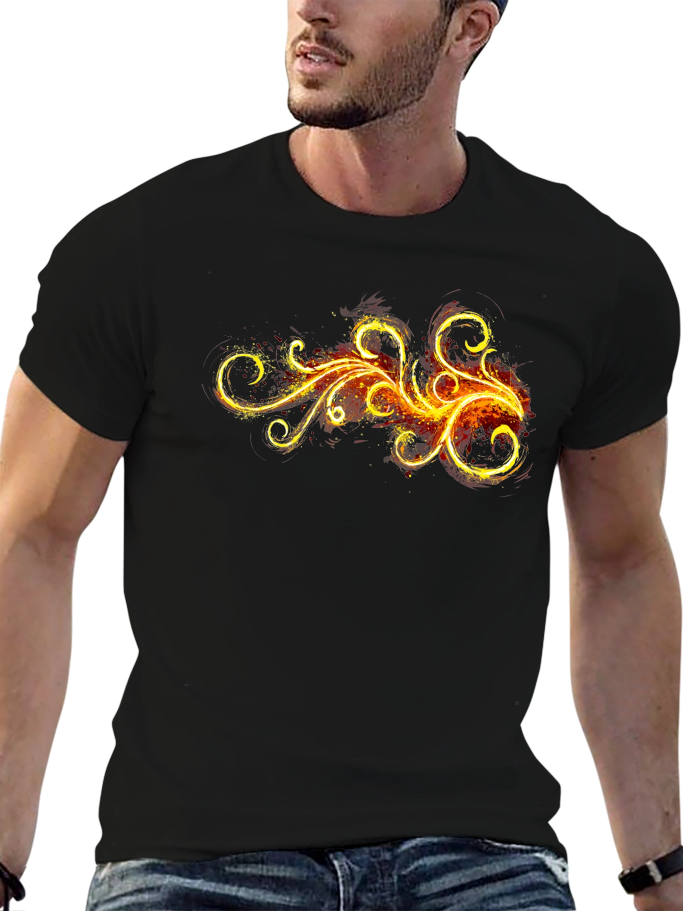 Fiery Swirl Graphic Black T-Shirt