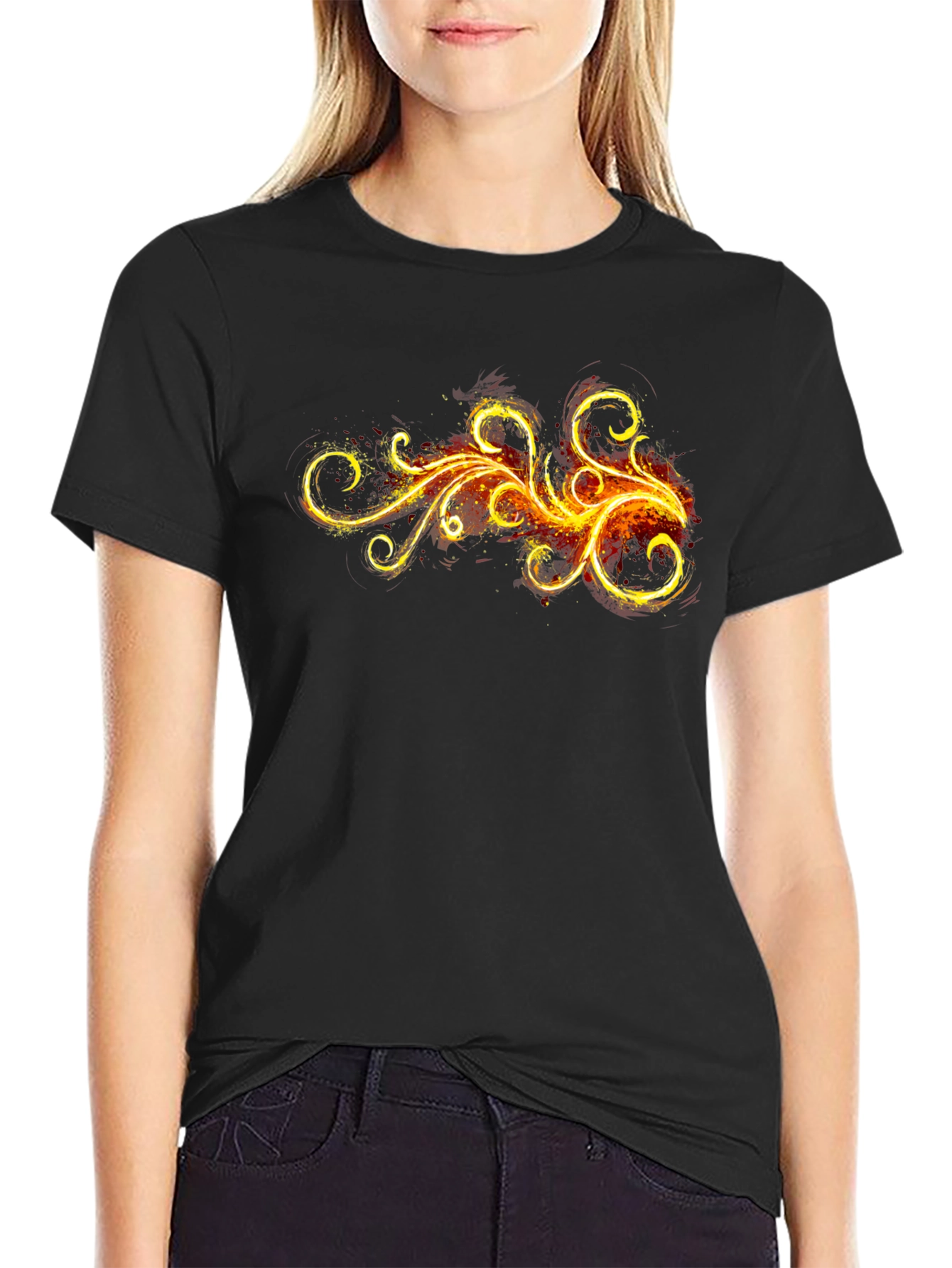Fiery Swirl Graphic Black T-Shirt
