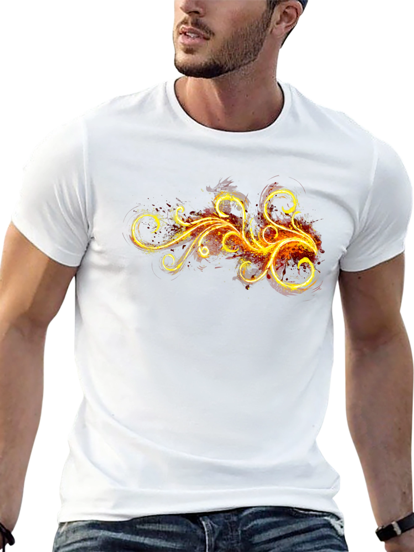 Fiery Swirl Graphic Black T-Shirt