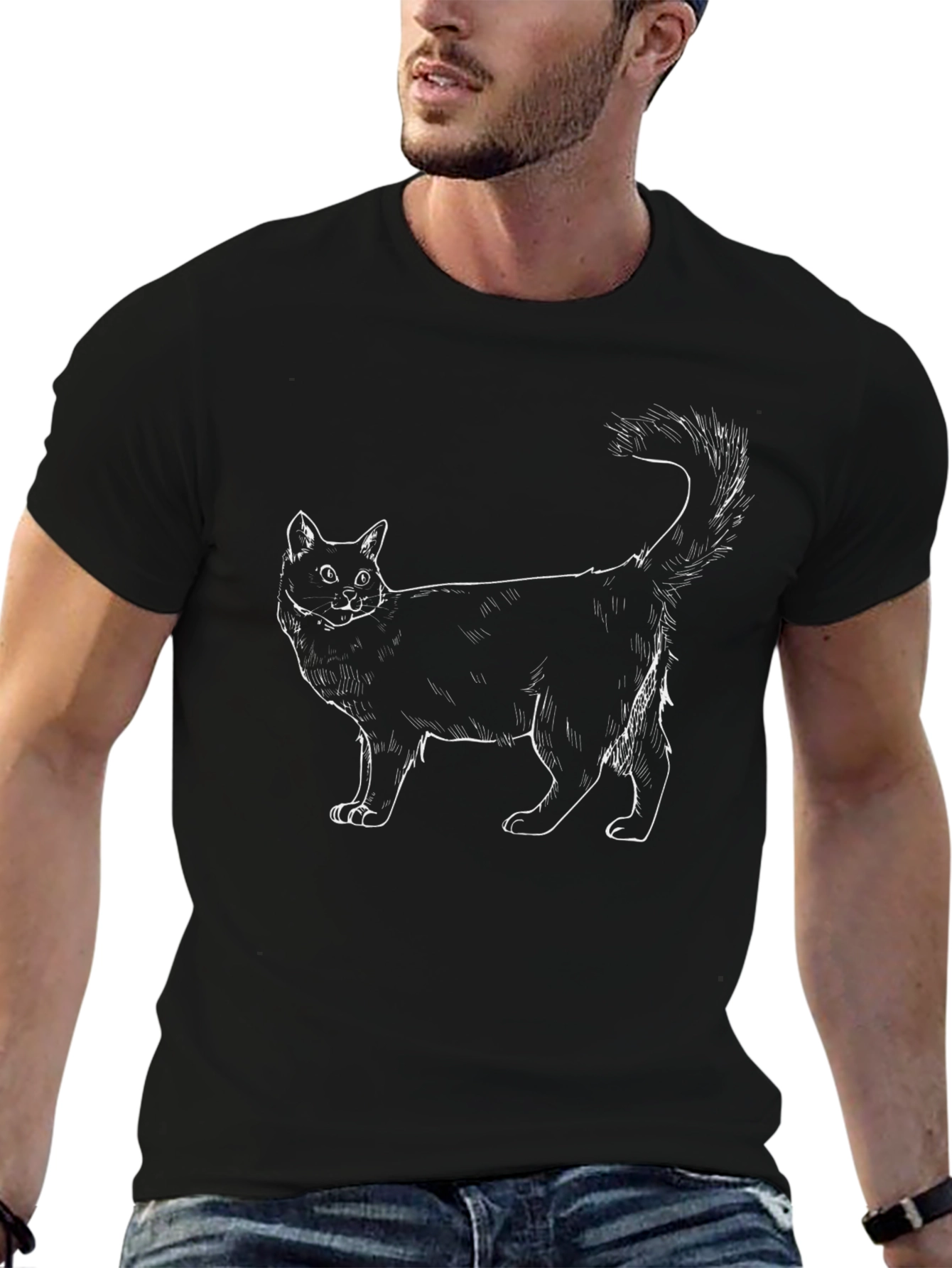 Black Cat Graphic Tee - Mens Casual T-Shirt